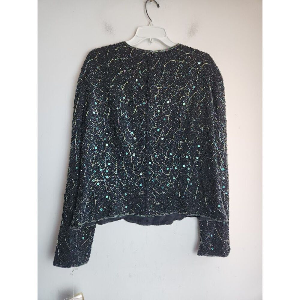 NWT VIE by Victoria Royal Black & Green Silk Sequins 2 Piece Top/Skirt Dress 22W